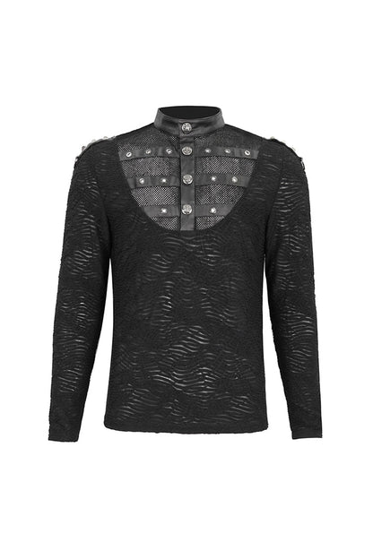 Black Stand Collar Mesh Splice Punk Shirt