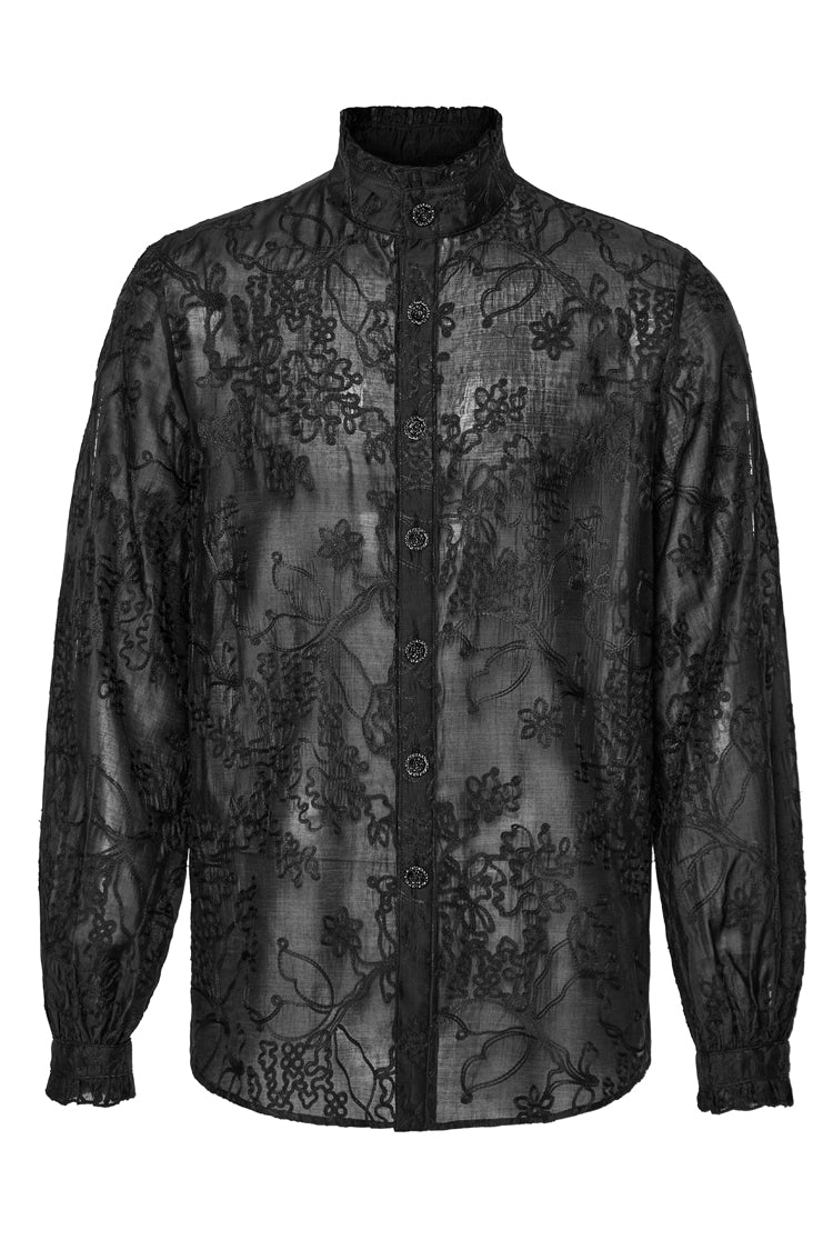Black Stand Collar Jacquard Embroidery Gothic Blouse