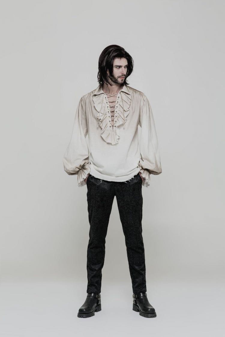 Long Sleeves Ruched Lace-up Steampunk Blouse 2 Colors