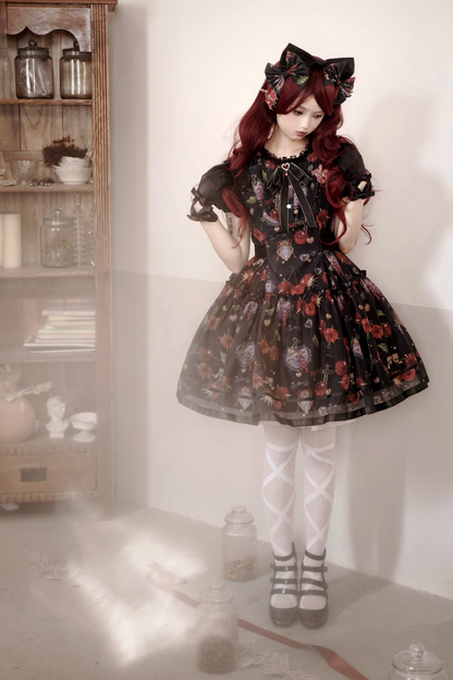 Retro Antique Cherry Sweet Lolita Dress + Jumper Skirt
