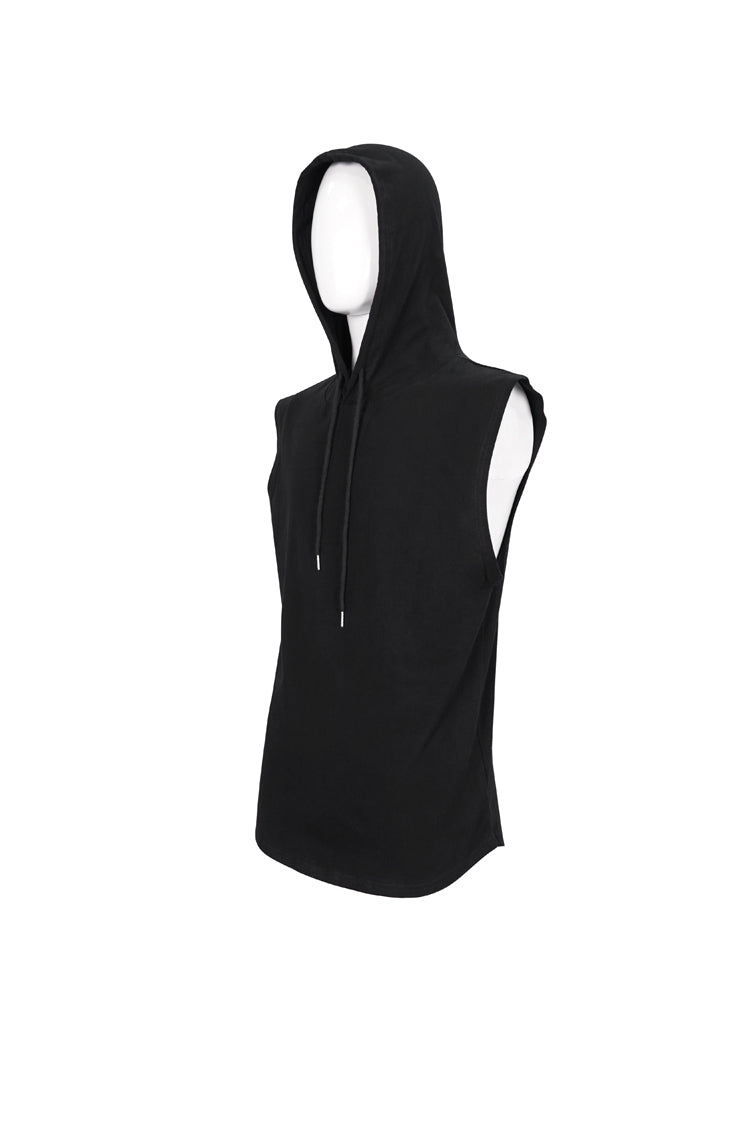 Black Knit Irregular Simple Versatile Sleeveless Hooded Punk Tank Top
