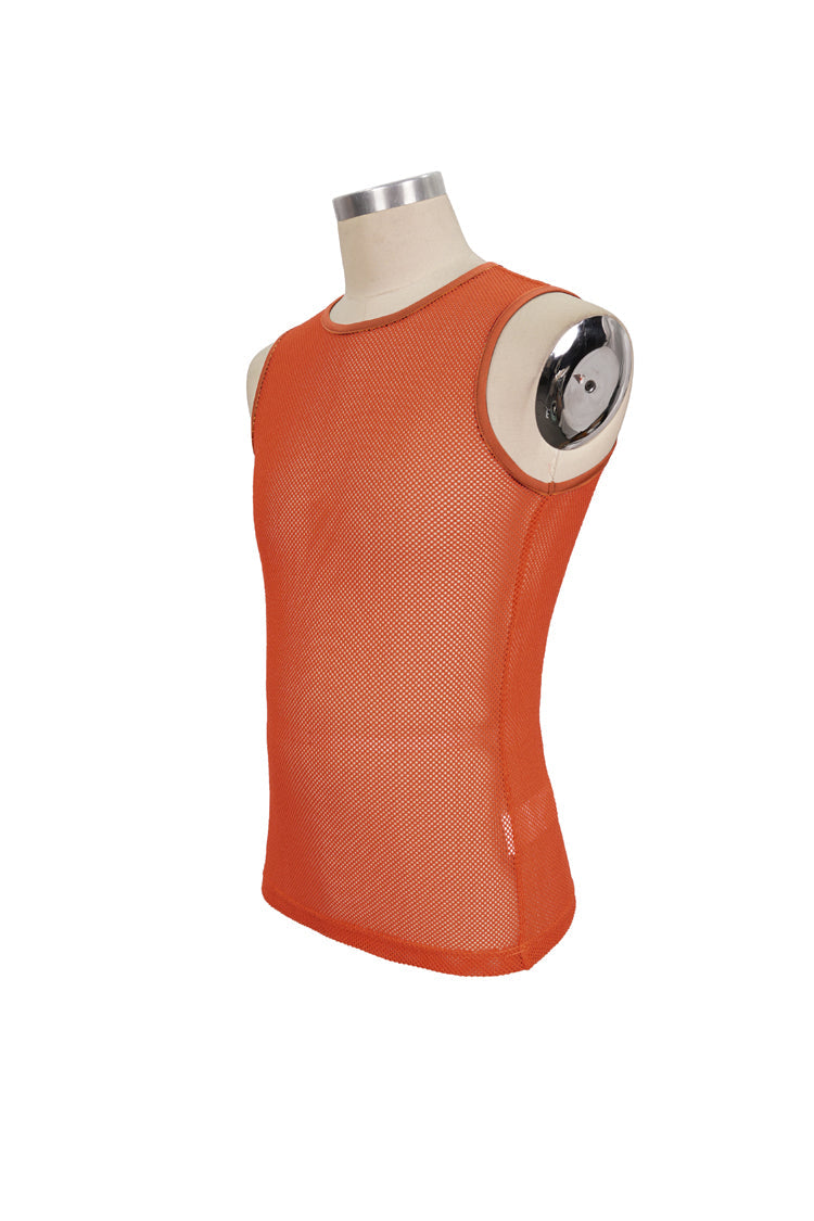 Orange Elasticity Perspective Rhombus Net Yarn Sleeveless Gothic T-shirt