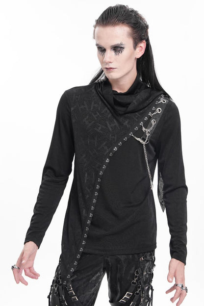 Black Chain Long Sleeves Print Stitching Asymmetric Gothic Sweatershirt