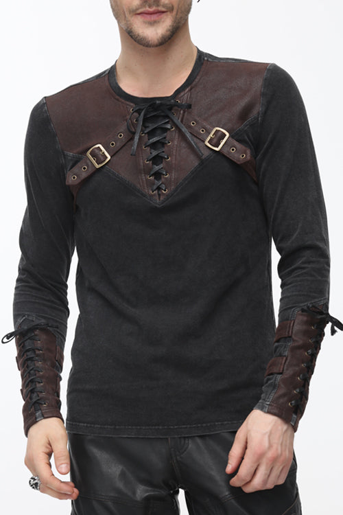 Brown Long Sleeves Designer Punk T-shirt