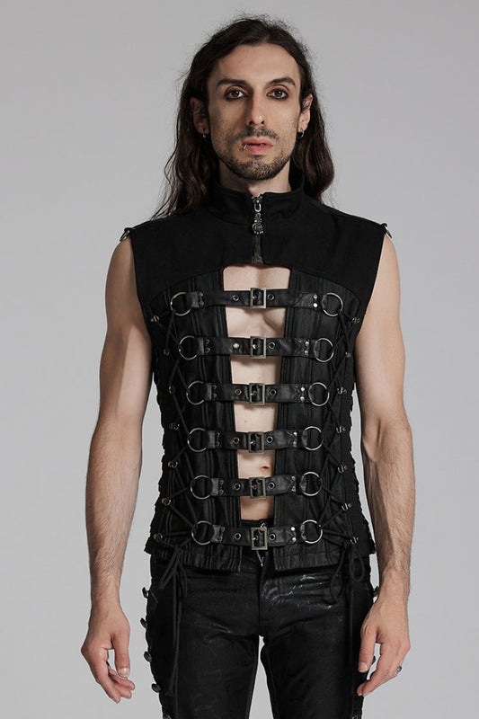 Black Cut-out Buckled Strappy Spaghetti Punk Vest