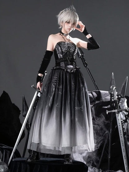 [pre-order Deadline: June 8] Phantom Knight Dark Gothic Skeleton Bustier Corset Top (with Cross Straps + Waist Belt)