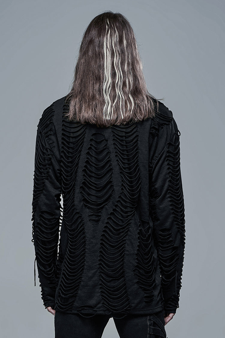 Black Round Collar Long Sleeves Double-layered Ripped Gothic Blouse
