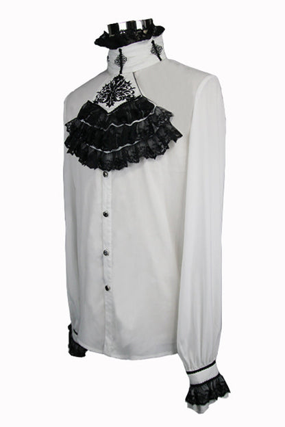 White Chiffon Chest Embroidery Lace Sleeves Gothic Blouse