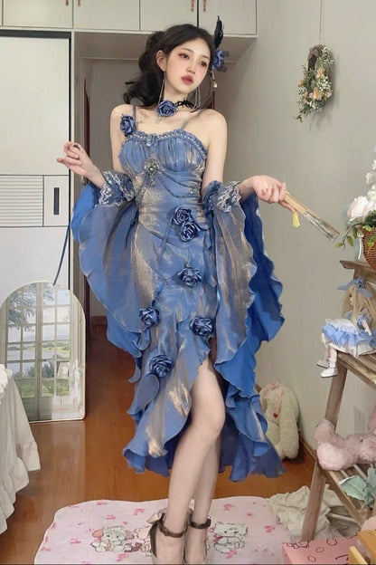 [pre-order] Amour Rose Bianca White and Blue Mermaid Dress Set