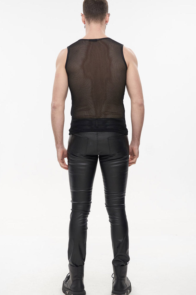 Black Gothic Elasticity Perspective Rhombus Net Yarn Sleeveles T-shirt