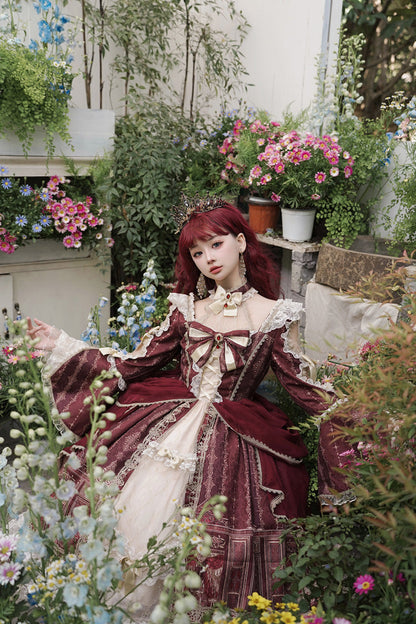 Red Baroque Palace Print Lace Classic Princess Lolita Dress