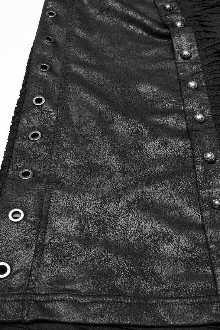 Black Sleeveless Hooded Ripped Ruched Punk Vest