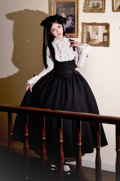 Black [silent Words] Ruffle Bowknot Classic Lolita Jsk Push-up Dress