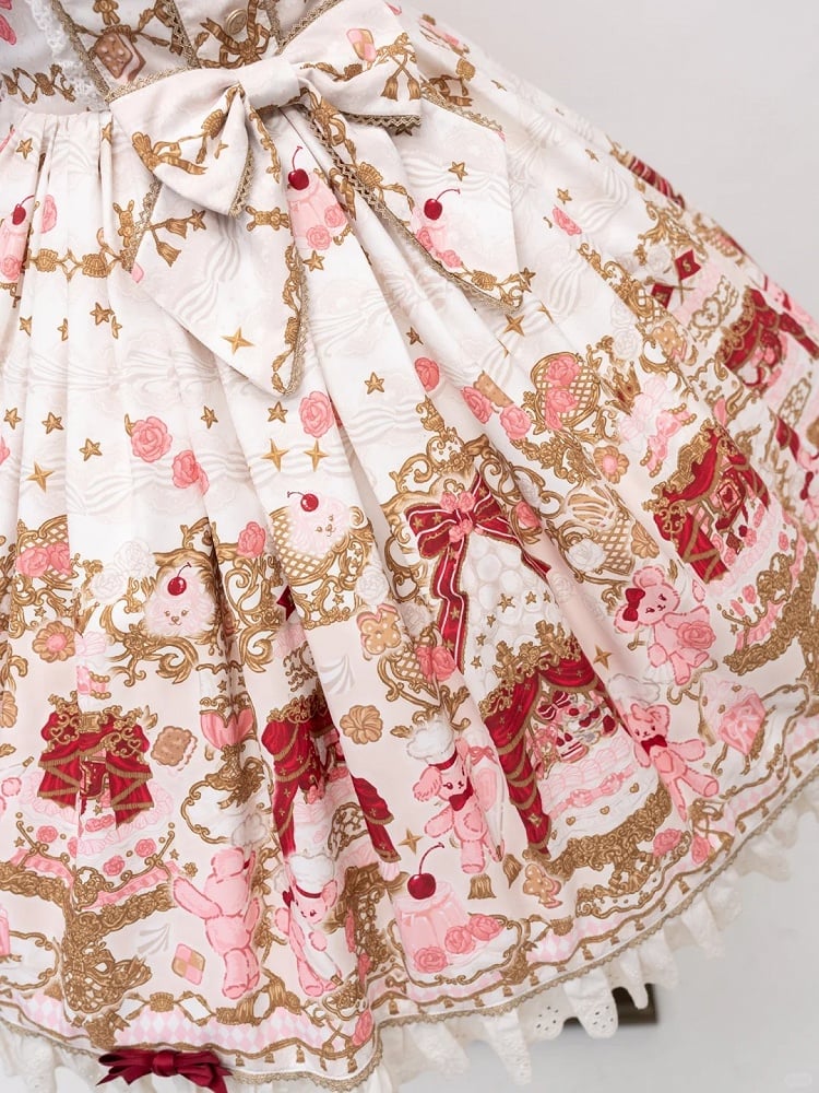 [pre-order Deadline: April 26] Retro Romance Sweet Lolita Ribbon Cake Print Halter Neck Dress