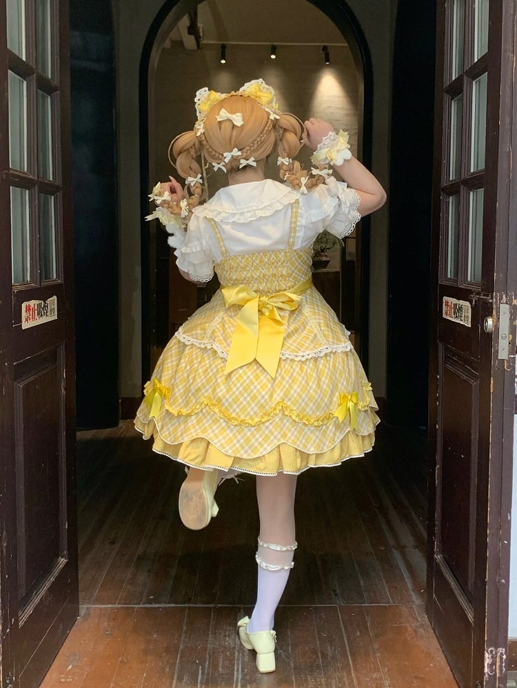 [pre-order Deadline: May 10] Blue/yellow/pink Sweetheart Lolita + Lace Ribbon Jks Dress + Bunny Ear Puff Sleeve Blouse + Bunny Ear Full Set + Cat Ear Full Set