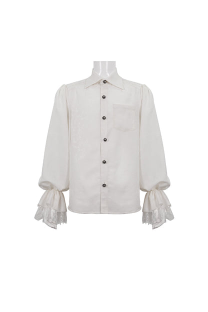 White Lapel Collar Puff Sleeved Lace Hem Gothic Shirt