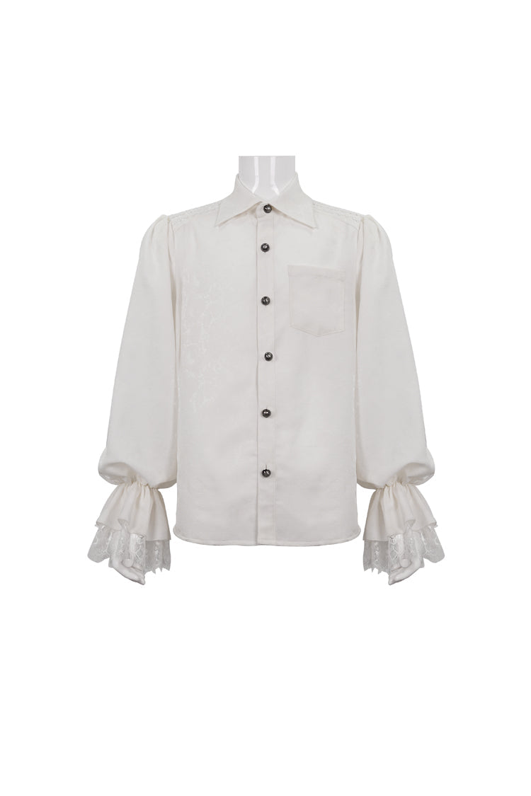 White Lapel Collar Puff Sleeved Lace Hem Gothic Shirt