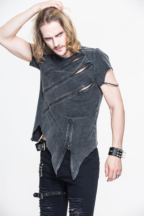 Black Rock Partition Zippered Faded Punk T-shirt