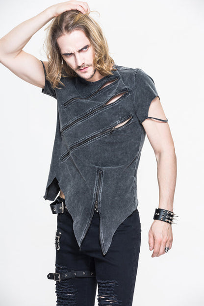 Black Rock Partition Zippered Faded Punk T-shirt
