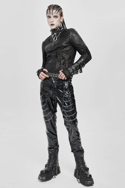 Black Long Sleeves Circuit Board Print Punk Blouse