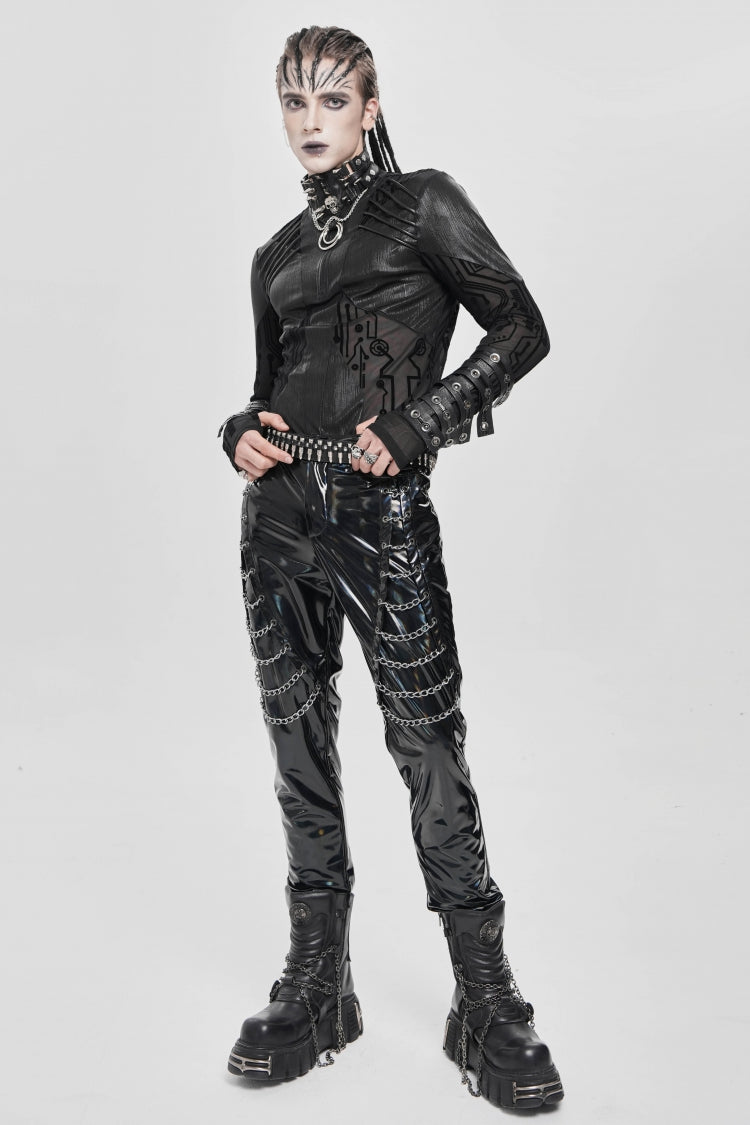 Black Long Sleeves Circuit Board Print Punk Blouse