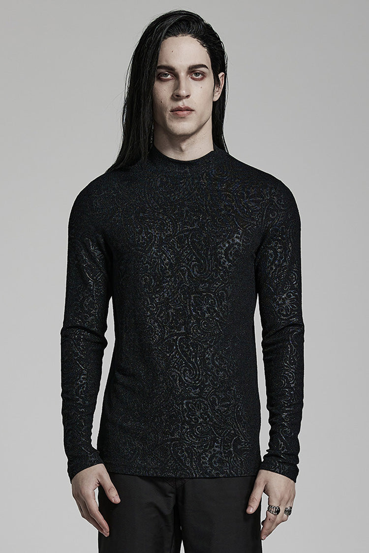 Black Long Sleeves Print Slim Gothic Blouse