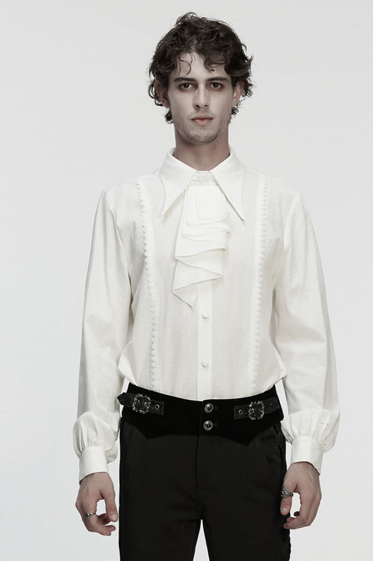 White Lapel Collar Long Puff Sleeves Gothic Blouse With Detachable Necktie White