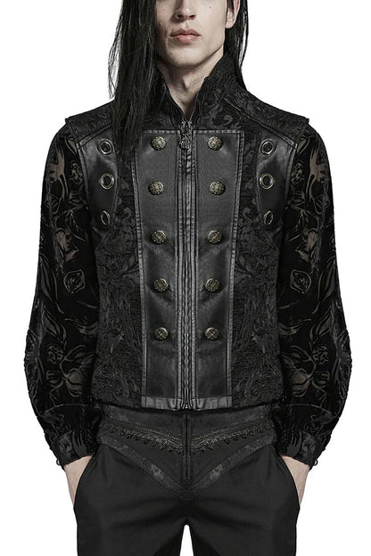 Stand Collar Jacquard Print Stitching Metal Ring Decoration Gothic Vest 2 Colors