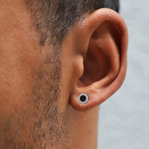 Black Onyx Diamond Stud Earrings for Sterling Silver