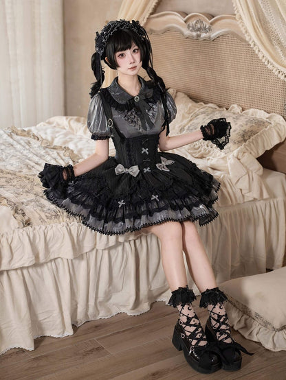 [pre-order Deadline: May 8] Classic Lace Ribbon Blouse + Suspender Tiered Dress Full Set + Complete Set