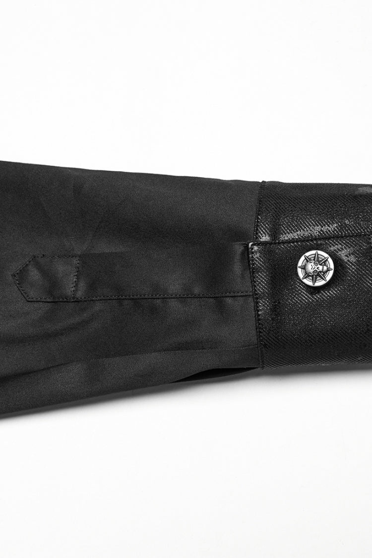 Black Lapel Collar Long Sleeves Stitching Pin Mesh Punk Blouse