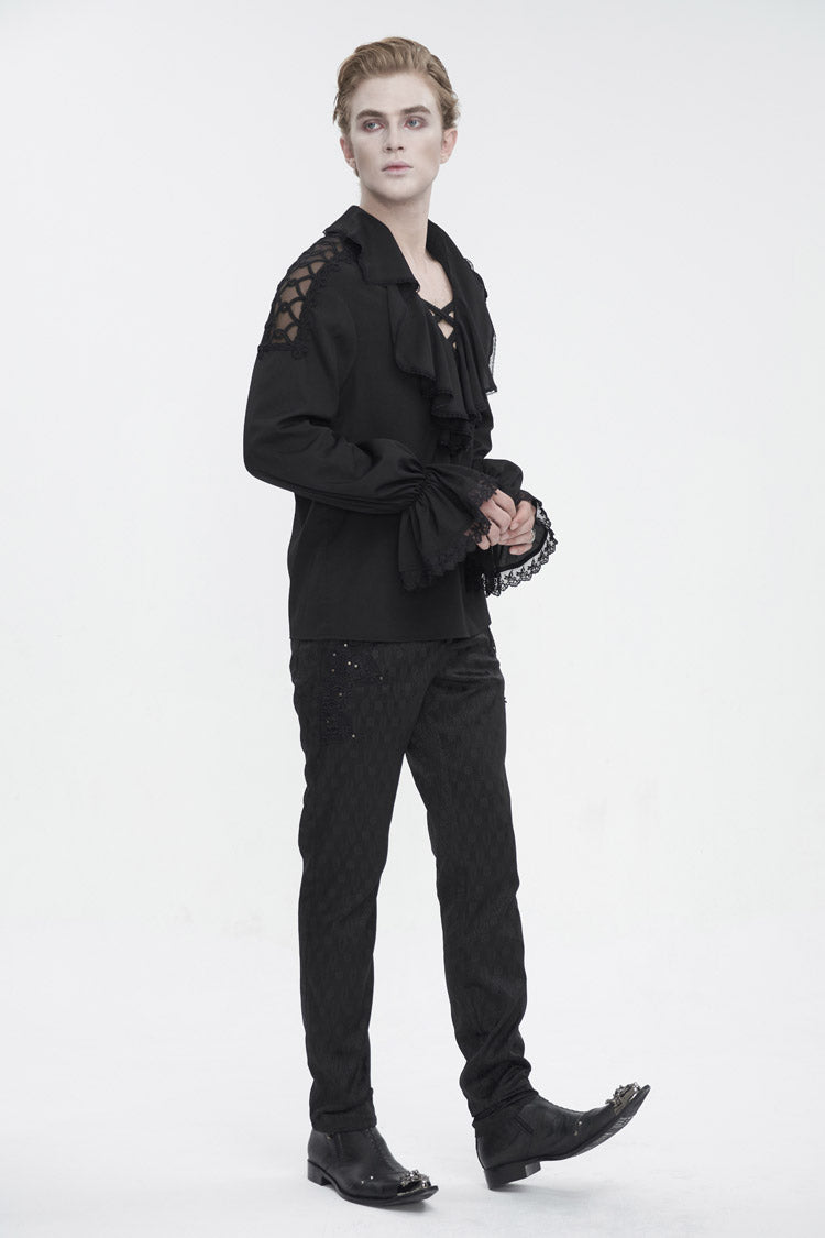 Black Ruffled Collar Puff Sleeved Gothic Shirt