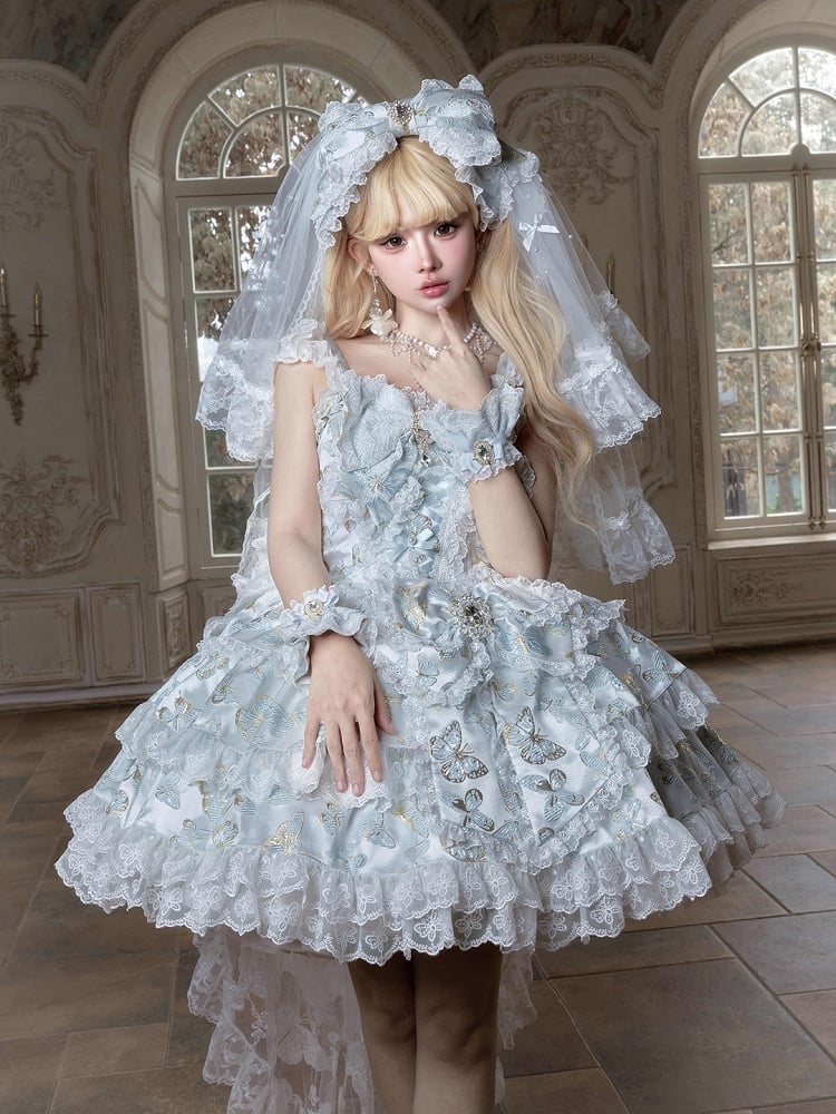 [pre-order Deadline: May 13] Blue/white/light Green Butterfly Fantasy Dress + Complete Set