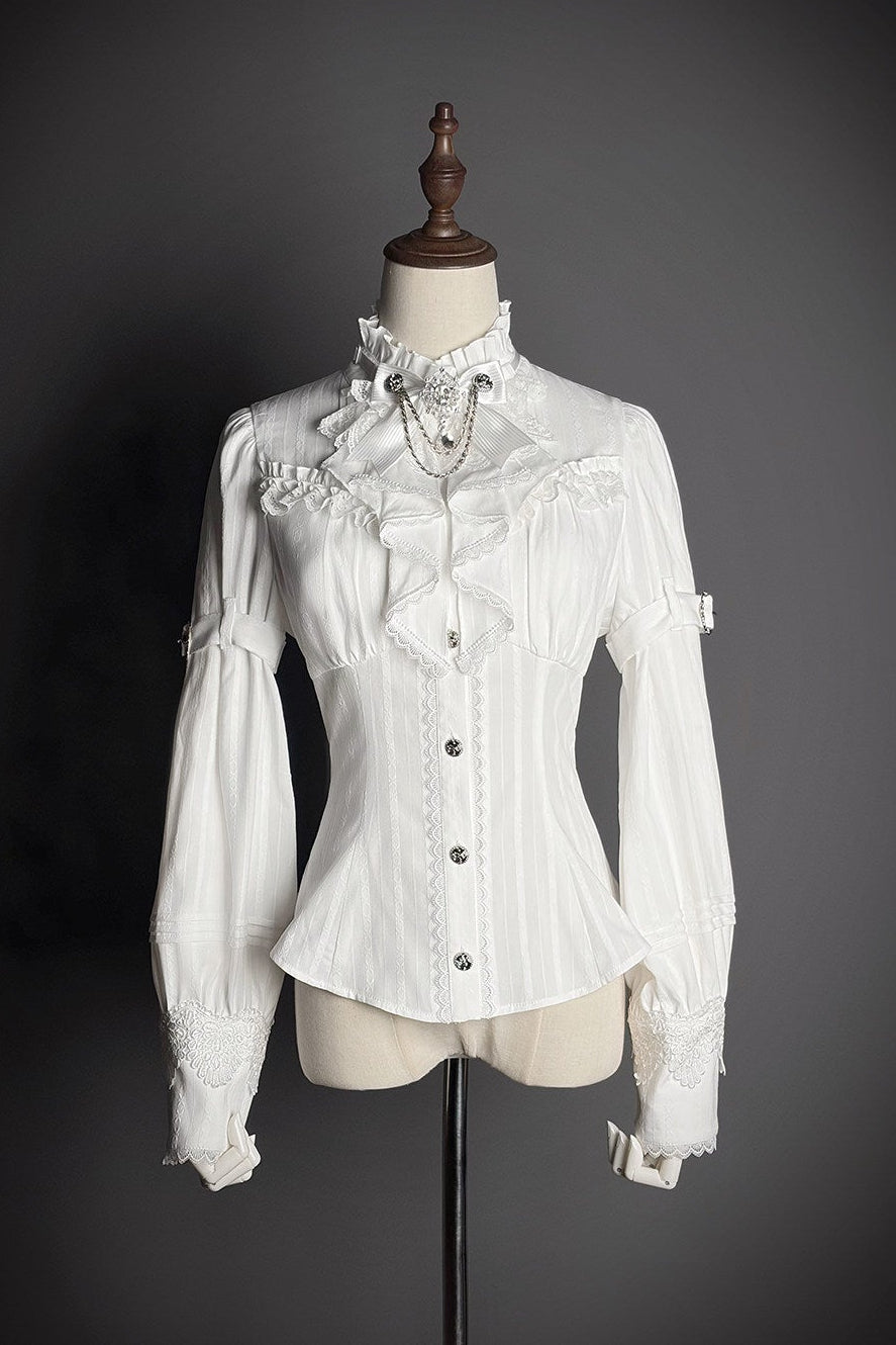 [pre-order Deadline: February 23] Dawnbreaker Gothic Ruffle Stand Collar Jacquard Ribbon Shirt