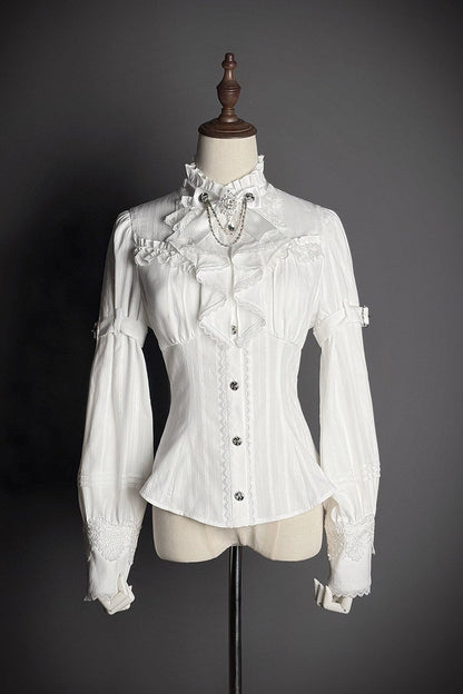 [pre-order Deadline: February 23] Dawnbreaker Gothic Ruffle Stand Collar Jacquard Ribbon Shirt
