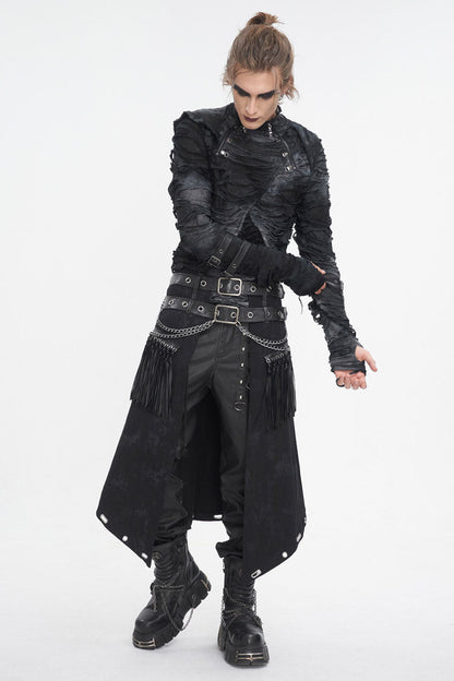 Black High Collar Long Sleeves Print Ripped Punk Hoodies T-shirt