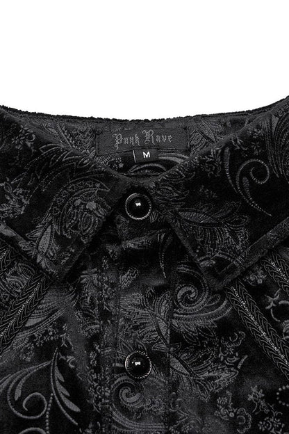 Black Long Sleeves Dark Pattern Print Webbing Decoration Gothic Blouse