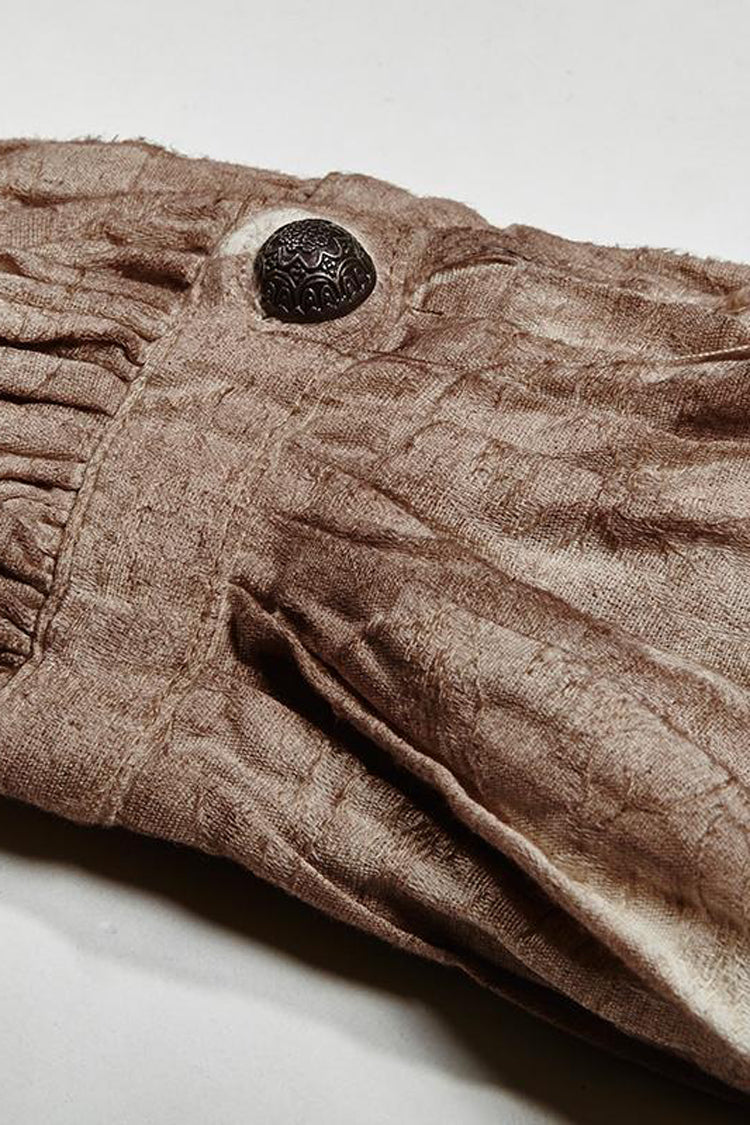 White Long Lantern Sleeves Retro Metal Button Steampunk Tie Shirt