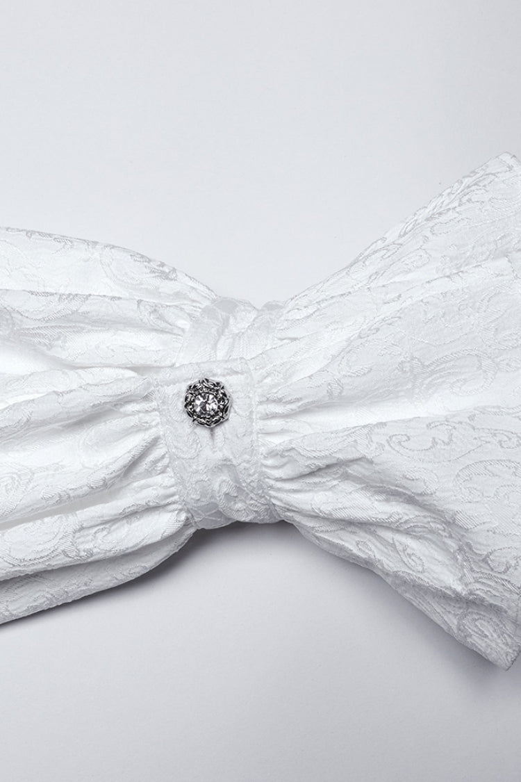 White Lapel Collar Long Sleeves Rings Punk Blouse