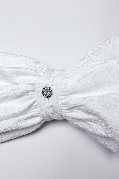 White Lapel Collar Long Sleeves Rings Punk Blouse
