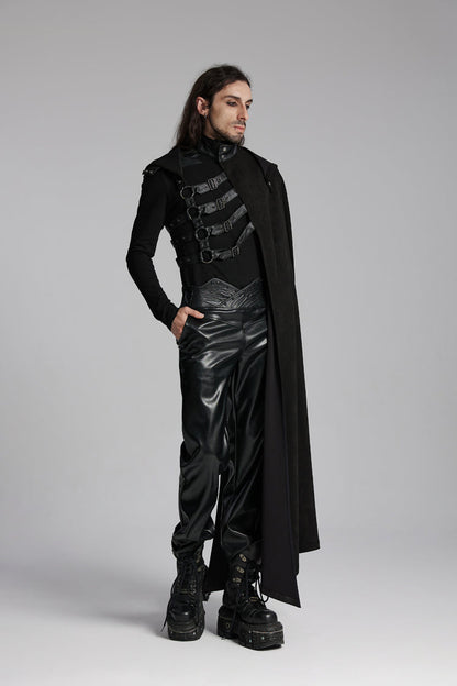 Black Hooded Buckle-up Rivets Punk Cloak