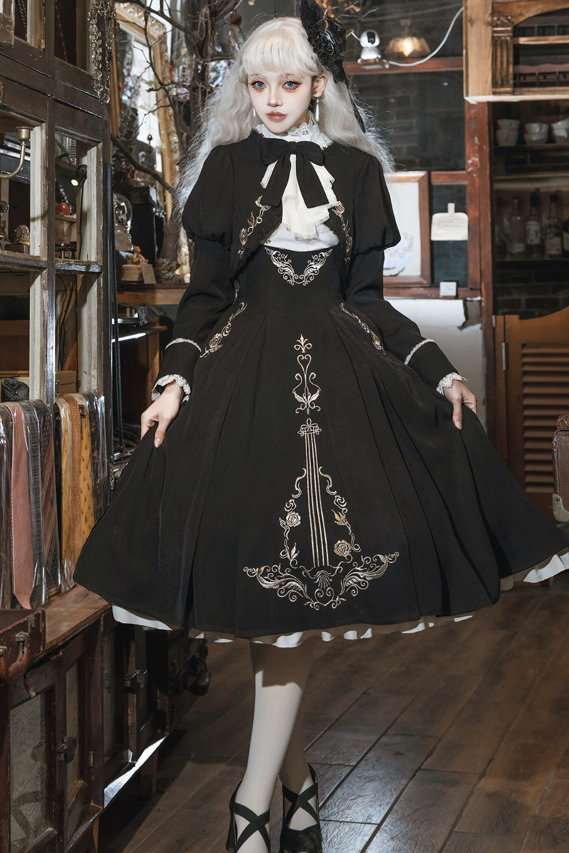 [pre-order] Gothic Dark Suspender Long Dress + Shirt + Jacket