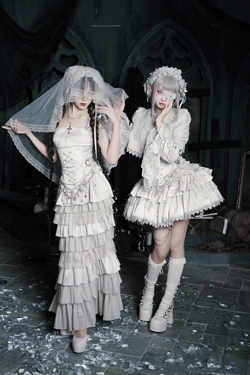 Gothic Lolita Skirt + Corset + Veil + Necklace + Waist Chain