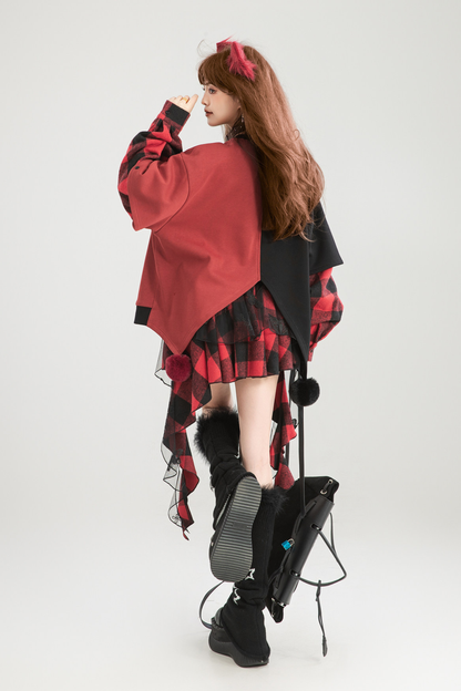 Playful Color Devil Loose Block Top + Checkered Skirt