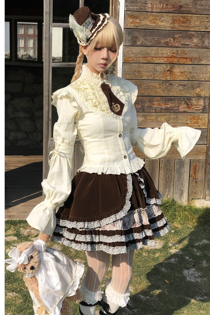 Lace Ruffle Puff Sleeve Blouse