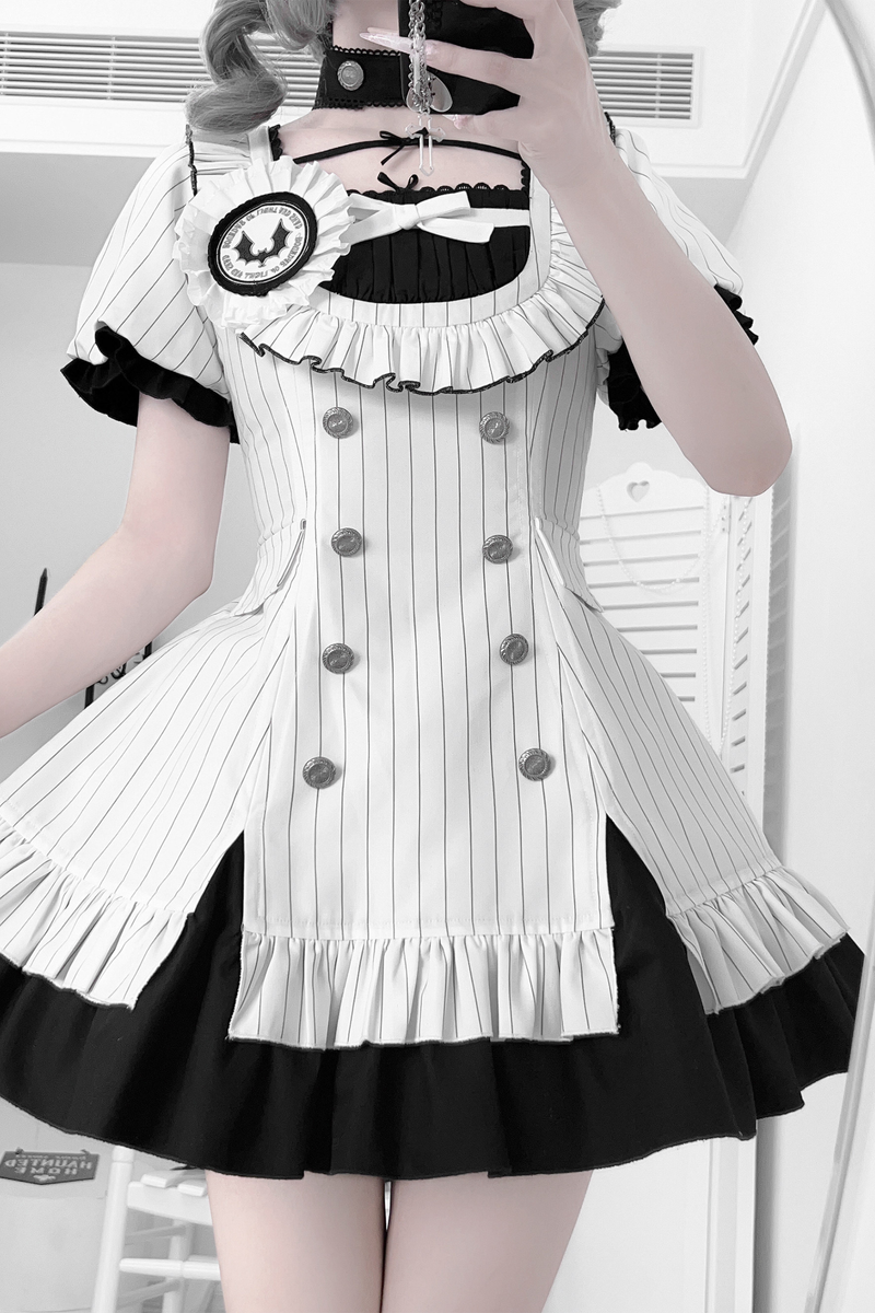 Gothic Lolita Striped Dress + Headband + Clip