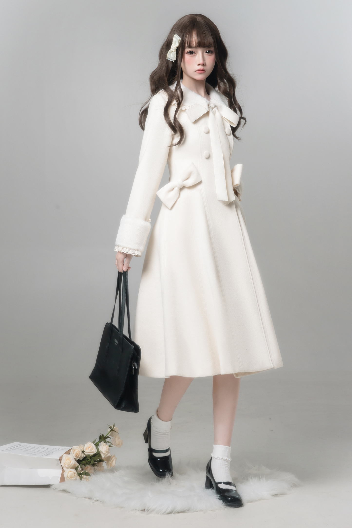 White Snow Long Coat + Shirt + Skirt