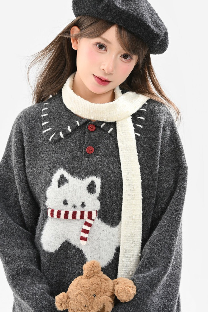 Cat Knit Sweater + Snowflake Cardigan