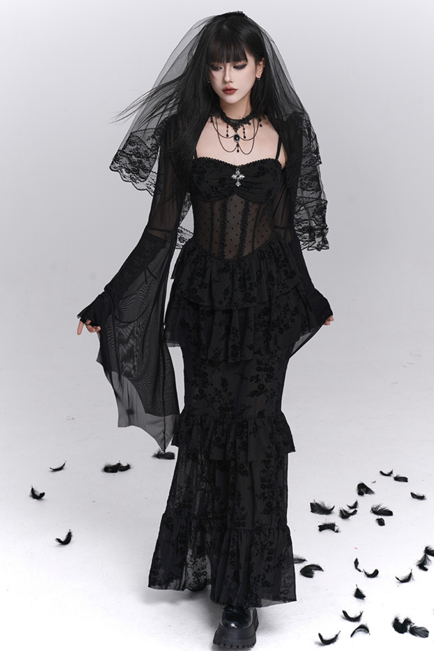 Ghost Girl Gothic Mermaid Dress + Sheer Outerwear