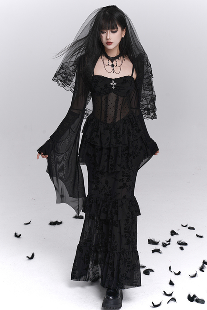 Ghost Girl Gothic Mermaid Dress + Sheer Outerwear